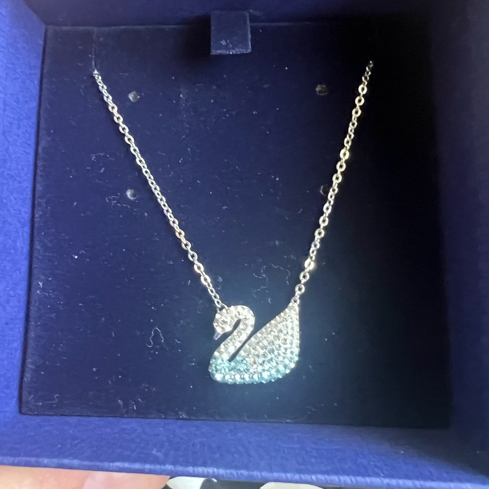 Swarovski Silver Swan Necklace with Crystal Pavé